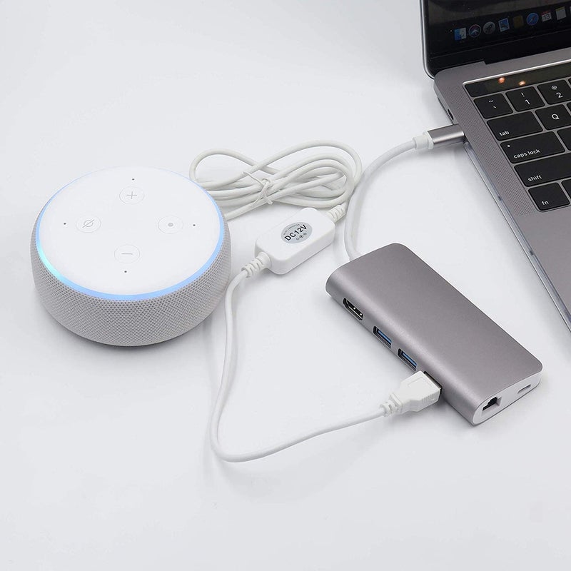 DigitCont USB 5V to DC 12V 4mm x 1.7mm Power Cable, Compatible with Echo Devices, USB Voltage Step Up Converter Cable, Power Supply Adapter Cable, 1 feet, DC 5V to DC 12V Cable (White) - Image 2